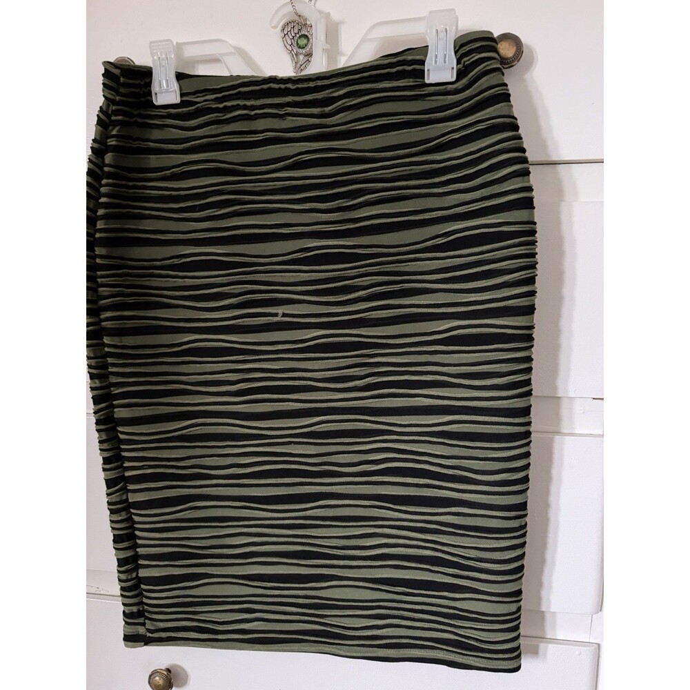 Ashley Blu Green Black Striped Knit Pencil Skirt Stretch Size L
